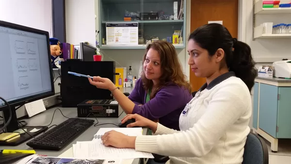 Nicky and Hemangini have fun with plethysmography analysis (March, 2015)